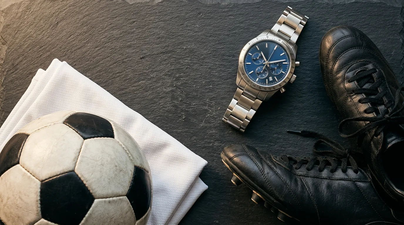 Flat lay avec montre Viceroy et ballon de football