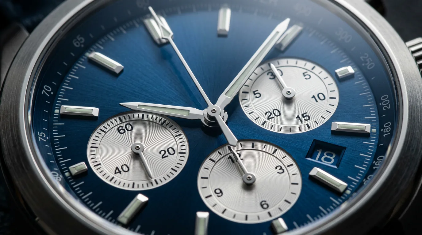Détail macro d'un chronographe Viceroy cadran bleu