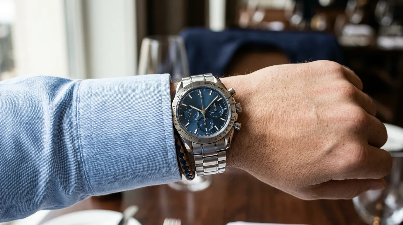 Montre Viceroy portée avec chemise bleu clair