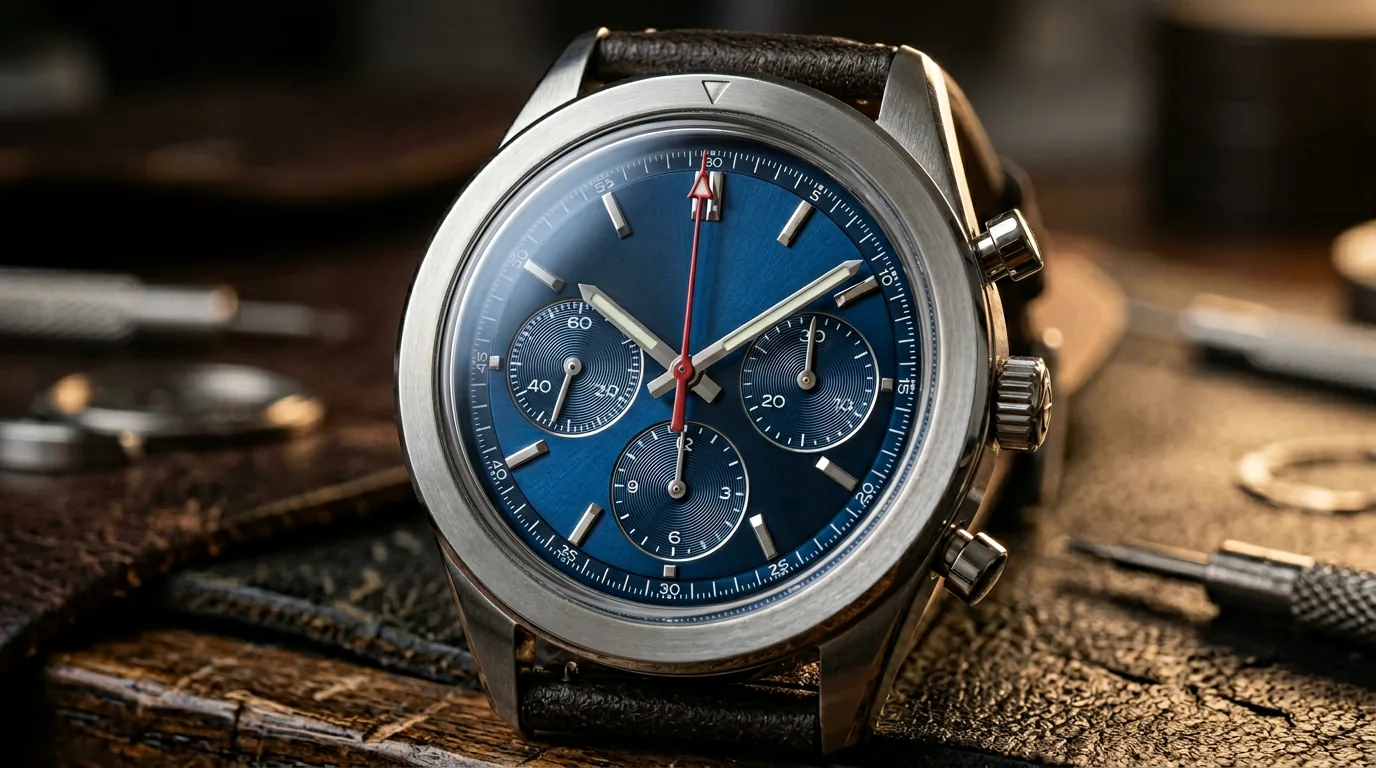 Macro d'un chronographe Viceroy avec trois sous-compteurs et tachymètre