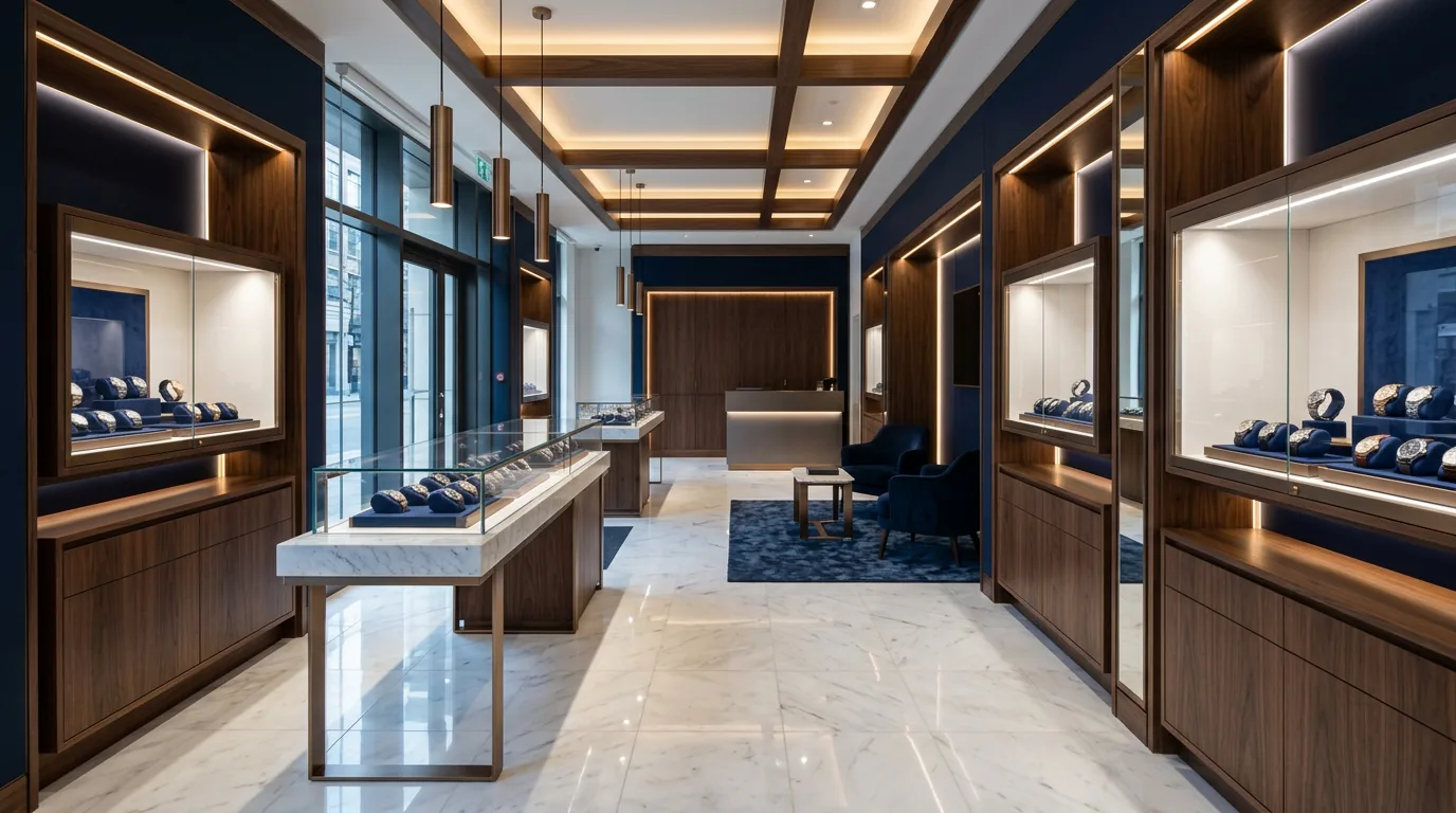 Intérieur d'une boutique Viceroy avec vitrines éclairées